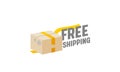 Free Shipping Isolated Icon, Emblem with Parcel Box Wrapped with Yellow Tape, Freight Logistics Logo On White Background Royalty Free Stock Photo