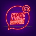 Free shipping. Neon icon. Badge with truck. Vector stock illustrtaion Royalty Free Stock Photo