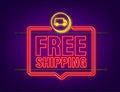 Free shipping. Neon icon. Badge with truck. Vector stock illustrtaion Royalty Free Stock Photo