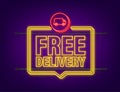 Free shipping. Neon icon. Badge with truck. Vector stock illustrtaion Royalty Free Stock Photo
