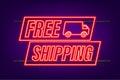 Free shipping. Neon icon. Badge with truck. Vector stock illustrtaion Royalty Free Stock Photo