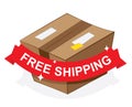 Free shipping ribbon on carton box Royalty Free Stock Photo