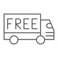 Free shipping thin line icon, cargo and transportation, truck sign, vector graphics, a linear pattern Royalty Free Stock Photo