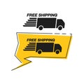 Free shipping with truck van icon in bubble speech callout badge shape set Royalty Free Stock Photo