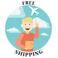 Free shipping vector illustration with man and airplane