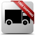 Free shipping white square button red ribbon in corner Royalty Free Stock Photo
