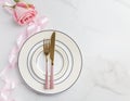 Free space with empty serving plate with tableware Royalty Free Stock Photo