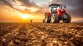 tractor on farm field Royalty Free Stock Photo