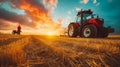 tractor on farm field Royalty Free Stock Photo