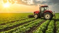 tractor on farm field Royalty Free Stock Photo