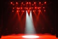 Free stage with lights, background of empty stage, spotlight, neon light, smoke. Royalty Free Stock Photo