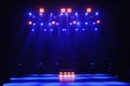 Free stage with lights, lighting devices. Background. Royalty Free Stock Photo