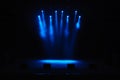 Free stage with lights, lighting devices. Night show.