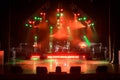 Free stage with lights, lighting devices. on a free srage. Royalty Free Stock Photo