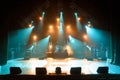 Free stage with lights, lighting devices. on a free srage. Royalty Free Stock Photo