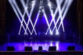 Free stage with lights, lighting devices. on a free srage. Royalty Free Stock Photo