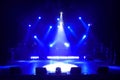 Free stage with lights, lighting devices. on a free srage. Royalty Free Stock Photo