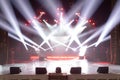 Free stage with lights, lighting devices. on a free srage. Royalty Free Stock Photo