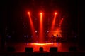 Free stage with lights, lighting devices. on a free srage. Royalty Free Stock Photo