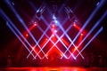 Free stage with lights, lighting devices. on a free srage. Royalty Free Stock Photo