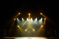 Free stage with lights, lighting devices. on a free srage. Royalty Free Stock Photo