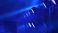 Free stage with lights, lighting devices. Stage lights blue