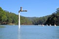 Free standing faucet floating over a lake