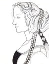 Free style copy of the Botticelli painting. Portrait of a Young Woman. Hand drawn line art illustration