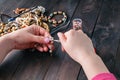 Free time evening making beads. Royalty Free Stock Photo