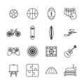 Free Time Or Hobby Icons Thin Line Set