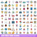 100 free time icons set, cartoon style Royalty Free Stock Photo