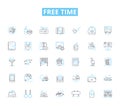 Free time linear icons set. Leisure, Relaxation, Hobbies, Pastimes, Recreation, Amusement, Entertainment line vector and