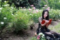 Young woman in green park, book and reading. Happiness, beautiful Royalty Free Stock Photo