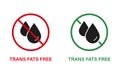 Free Trans Fat Silhouette Icon Set. Trans Fat Stop Sign. Ban Transfat in Product Food. No Cholesterol Logo. 0 Trans fat