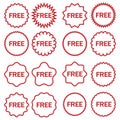 Free vector icons set. Red badge sticker illustration sign collection. Promotion and advertising. Royalty Free Stock Photo