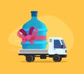 Free Water delivery vector illustration. Discount special offer deliver drinking water cartoon truck