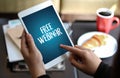 FREE WEBINAR on the tablet pc screen and by businessman hands - Royalty Free Stock Photo