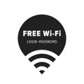 Free wi-fi zone vector icon. Public free wifi wlan hotspot sticker with login and password