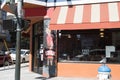 Free Wifi in a cafe with orange Awning at corner store