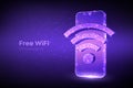 Free WiFi concept. Abstract low polygonal smartphone with wi-fi sign. Hotspot signal symbol. Mobile connection zone. Data transfer Royalty Free Stock Photo