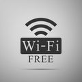 Free wifi sign icon isolated on grey. Wifi symbol. Wireless Network icon. Wifi zone