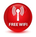 Free wifi (wlan network) glassy red round button