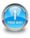 Free wifi (wlan network) glossy cyan blue round button Royalty Free Stock Photo
