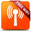 Free wifi (wlan network) orange square button red ribbon in corn