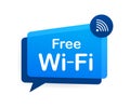 Free wifi zone blue icon. Free wifi here sign concept. Vector stock illustration. Royalty Free Stock Photo