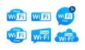 Free wifi zone blue icon. Free wifi here sign concept. Vector stock illustration. Royalty Free Stock Photo