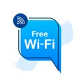 Free wifi zone blue icon. Free wifi here sign concept. Vector stock illustration. Royalty Free Stock Photo