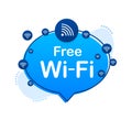 Free wifi zone blue icon. Free wifi here sign concept. Vector stock illustration. Royalty Free Stock Photo