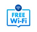 Free wifi zone blue icon. Free wifi here sign concept. Vector stock illustration. Royalty Free Stock Photo