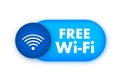 Free wifi zone blue icon. Free wifi here sign concept. Vector stock illustration Royalty Free Stock Photo